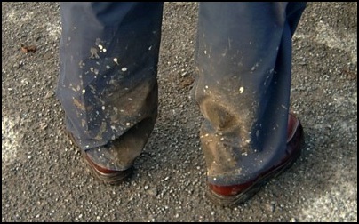 Peter's muddy trousers.